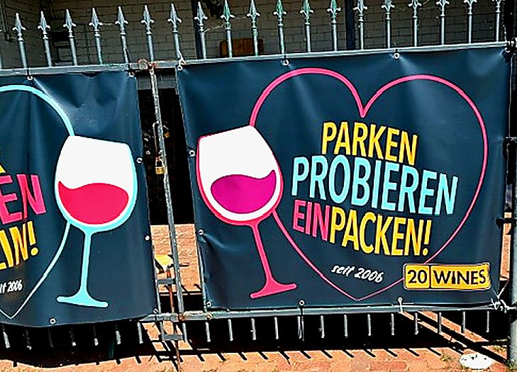 20 WINES Banner: Parken Probieren Einpacken